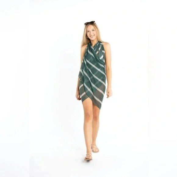 Gyal Bashy Green Striped Seaside Summer Sarong Wrap Vacation Beach Tropical NWT - Picture 5 of 5